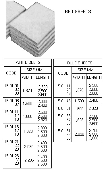 Cloth / Linen Products  150101  SHEET, ALL COTTON, WHITE, 1370 x 2300 MM